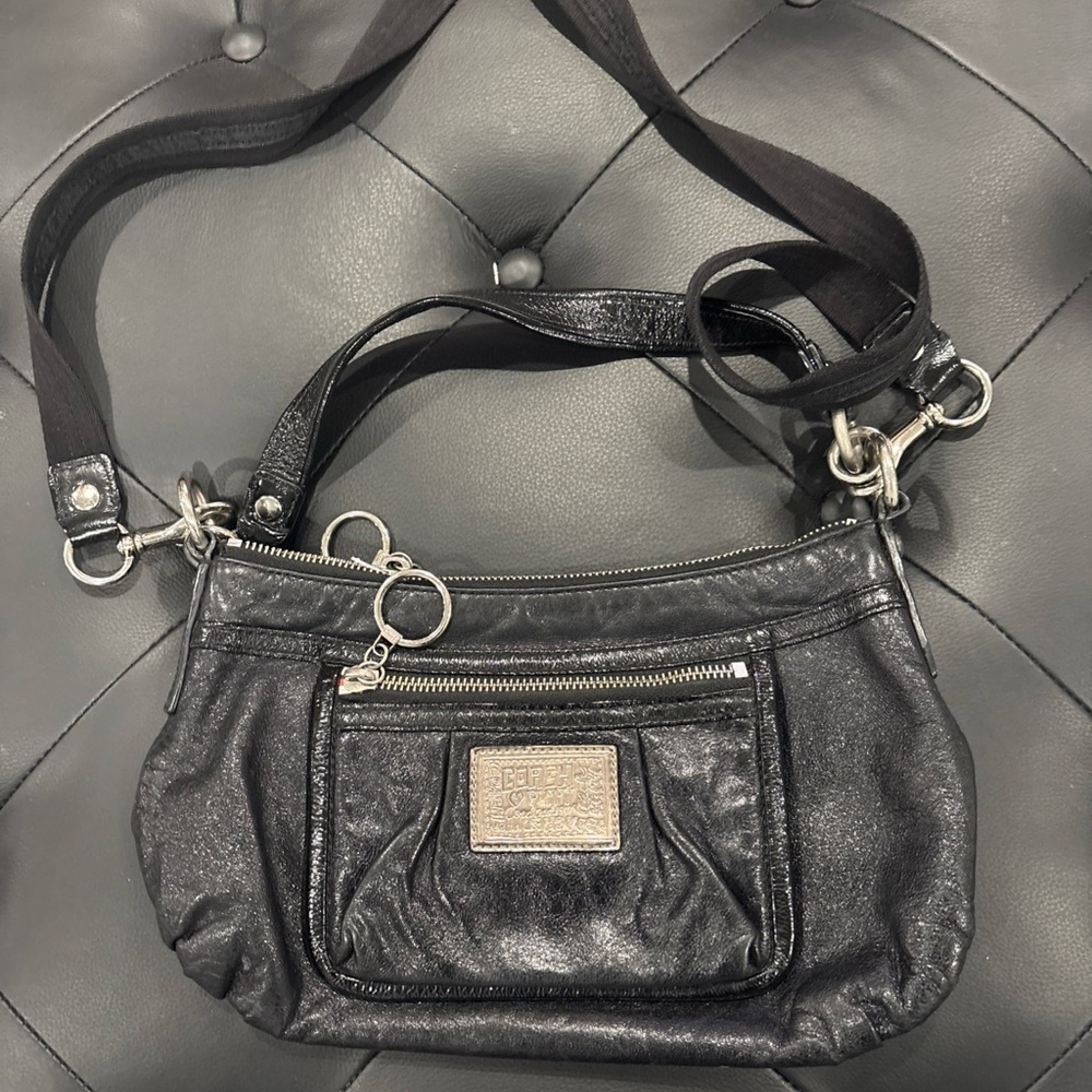 Coach Black Shiny Leather Poppy Crossbody/shoulder Bag Purse